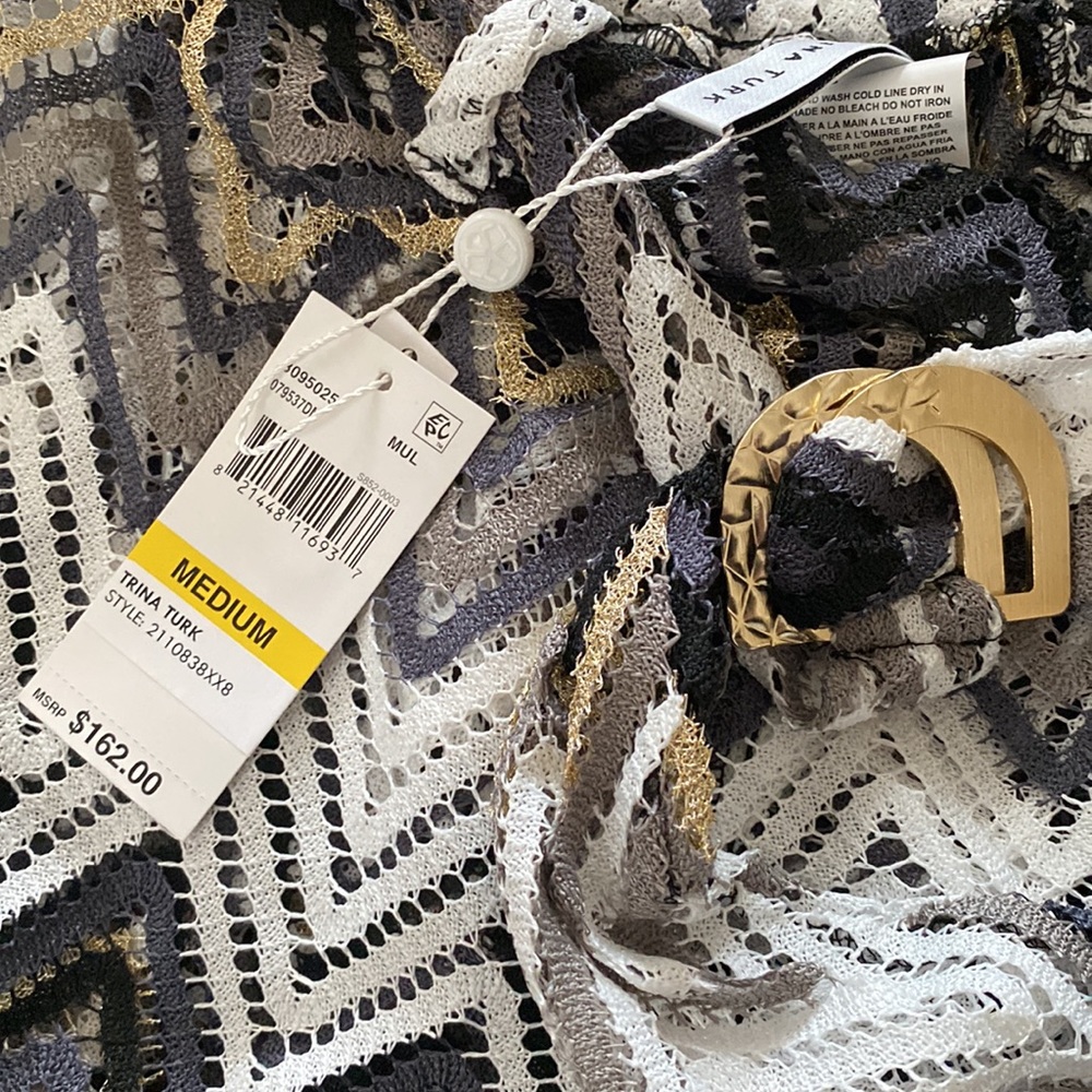 Trina Turk Chevron Print Drift Side Slit Crochet Lounge Pool Swim Pants NWT M - Picture 5 of 10